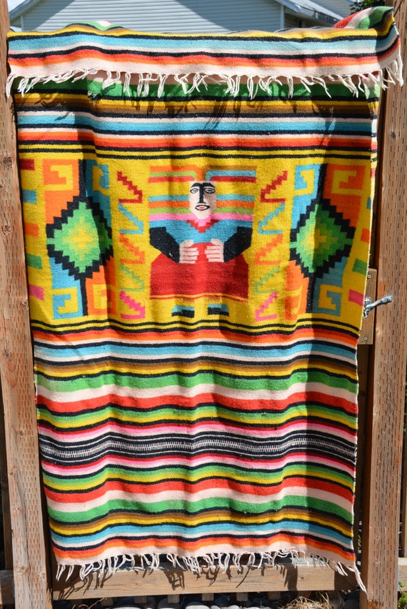 Vintage Mexican Wool Blanket Tapestry Wall by LeadingLadyBoutique