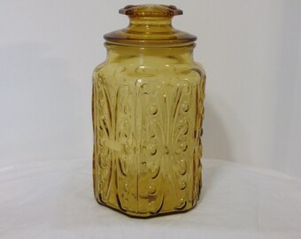 1970's Amber glass counter top container