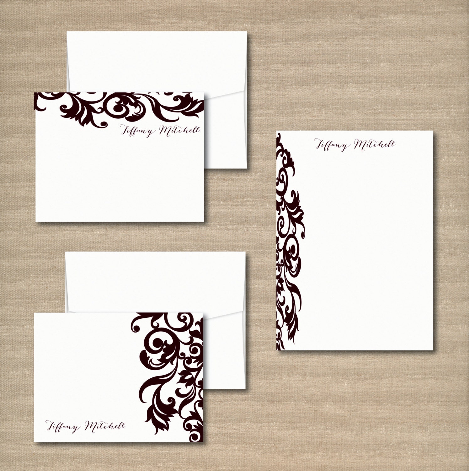 Complete Personalized Stationery Set DAMASK DESIGN