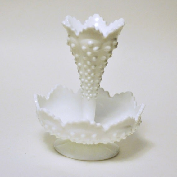 Fenton Hobnail Milk Glass Epergne Vase