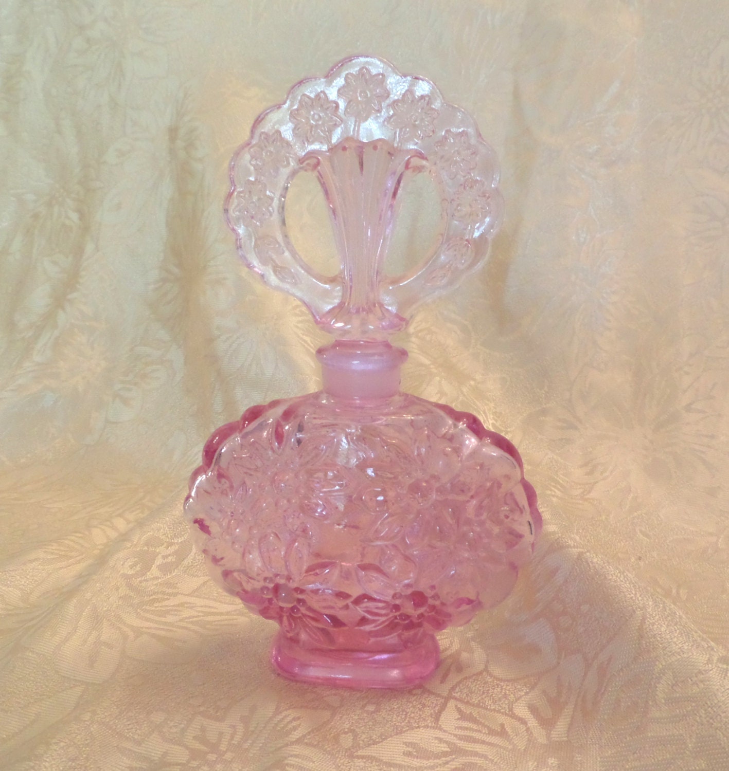 Fenton Art Glass Pink Floral Perfume Bottle by VintageGlassEscape