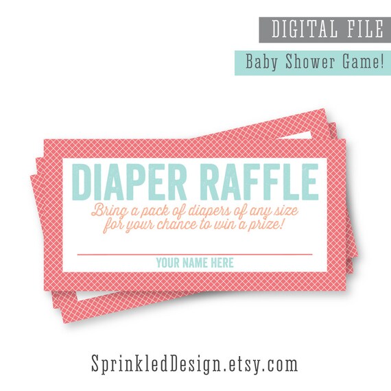 Printable Diaper Raffle Ticket Baby Shower Game Coral