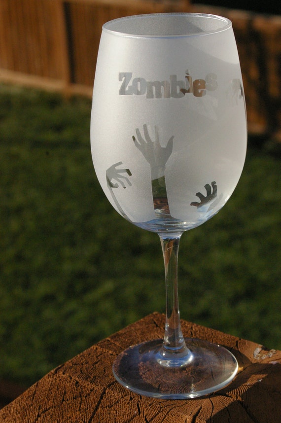 Zombie glass Halloween glass undead wine by JandJCustomCreations