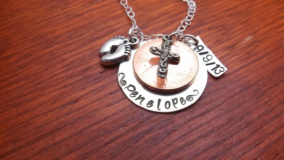 baby feet charm layered penny necklace