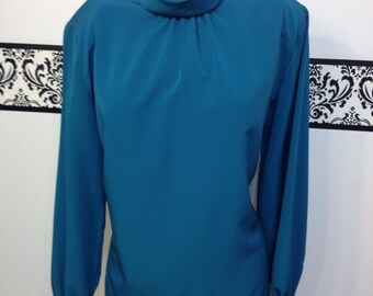Jade Green 1980's Secretary Blouse by Pendleton Country Sophisticates, XL Size 12, Vintage
