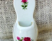 Decorative ceramic floral wall Pocket // Rose wall vase // shabby chic wall decor