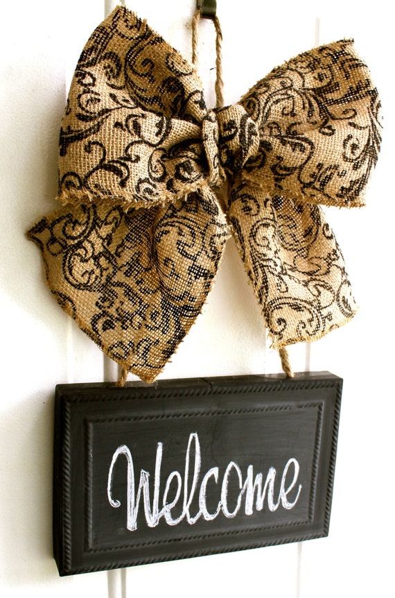 CHALKBOARD Sign Door Hanging Burlap Bow Blackboard
