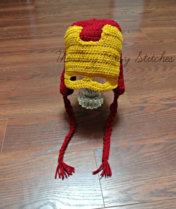 man pattern iron hat crochet added. Knit crochet Hat handmade Add to Iron Man