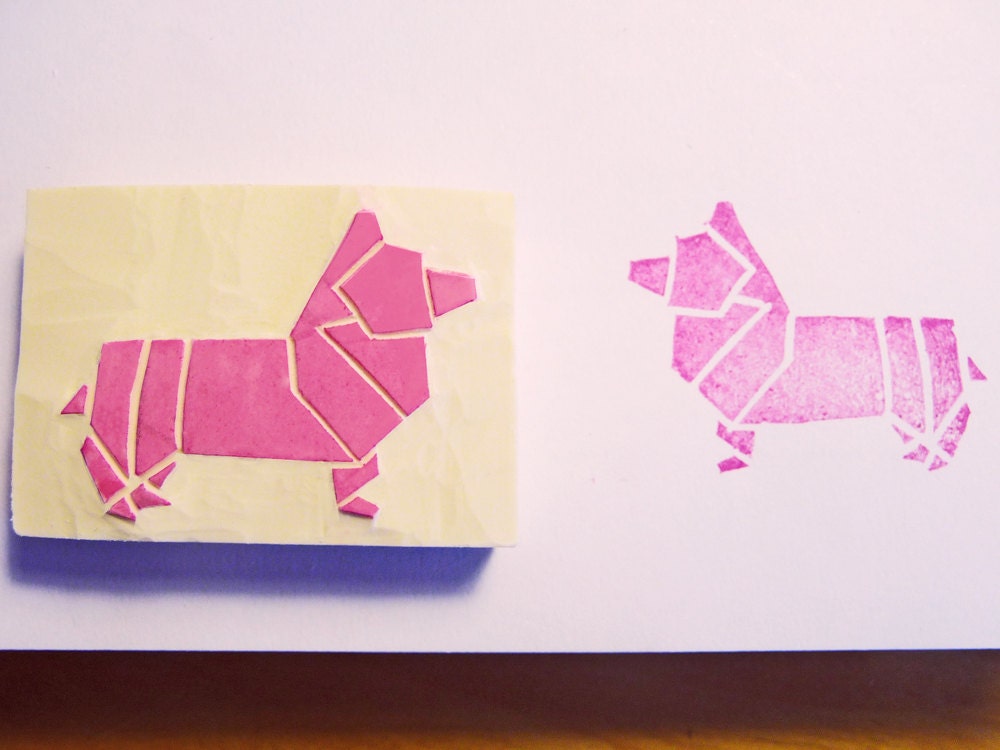 Tampon chien corgi origami par Kraftille