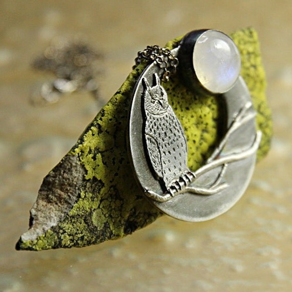 Fine silver owl pendant artistic silver bird by Naryajewelry