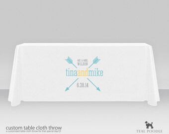 Personalized Wedding Table Cloth Throw With Free Wedding Logo Perfect for Your Bride Groom Table Or Court Of Honor Table Love Arrow