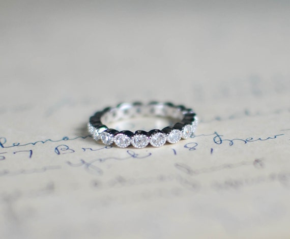 Cubic Zirconia Eternity Band - Sterling Silver Stacked Ring - Full ...