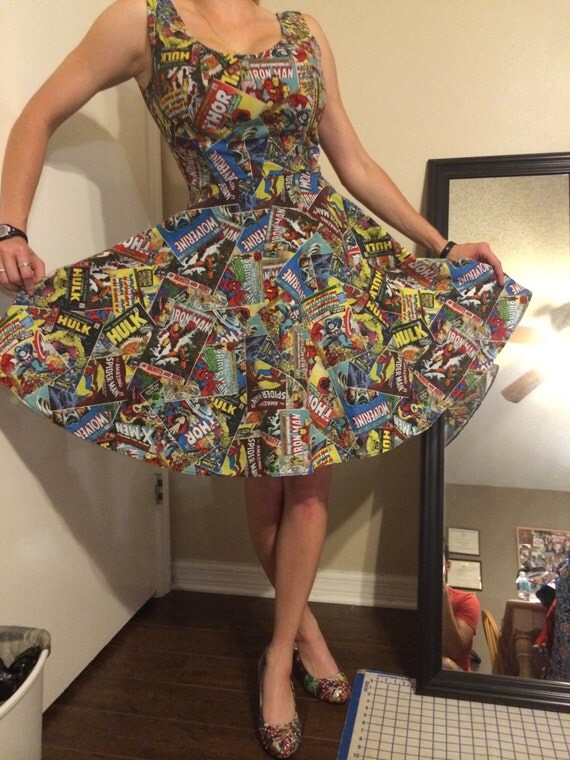 MARVEL Comic book PINUP Dress Fully Lined. Full Petty Coat.