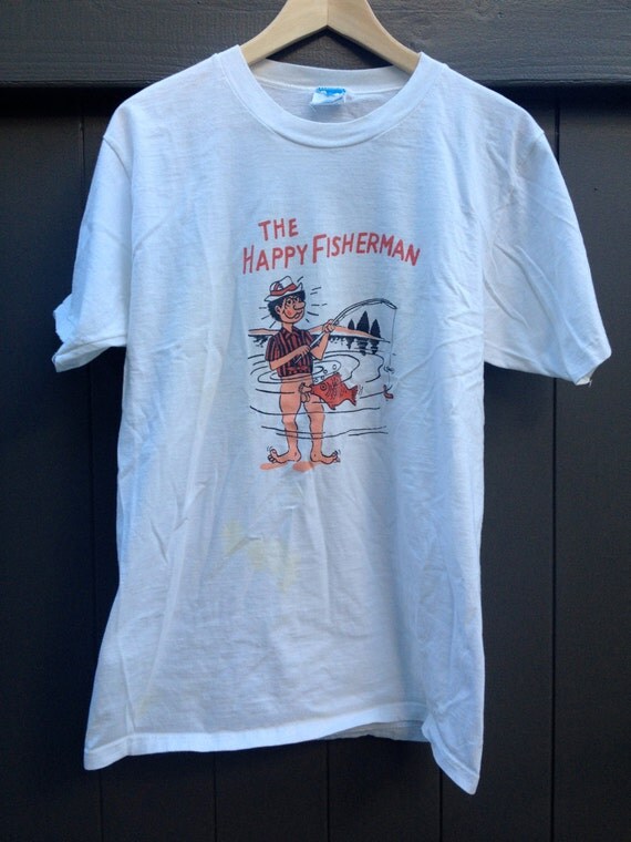 Vintage 80's NSFW The Happy Fisherman Cartoon T-Shirt.