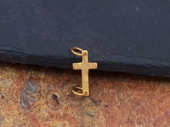 Gold Charm, Cross cross   Pendant, charm Sideways sideways Cross Cross Hammered  Charm, Cross