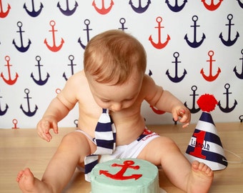 Nautical Ship Anchors Backdrop Anchor Photography Background Is Perfect For Baby Sailors - Red & Blue Backdrop (FD2027)