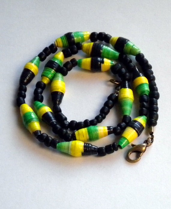 Items similar to Paper bead Jamaica necklace, rasta reggae necklace