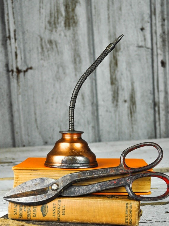 Items similar to Steel Scissors and Copper Oil Can Industrial Office