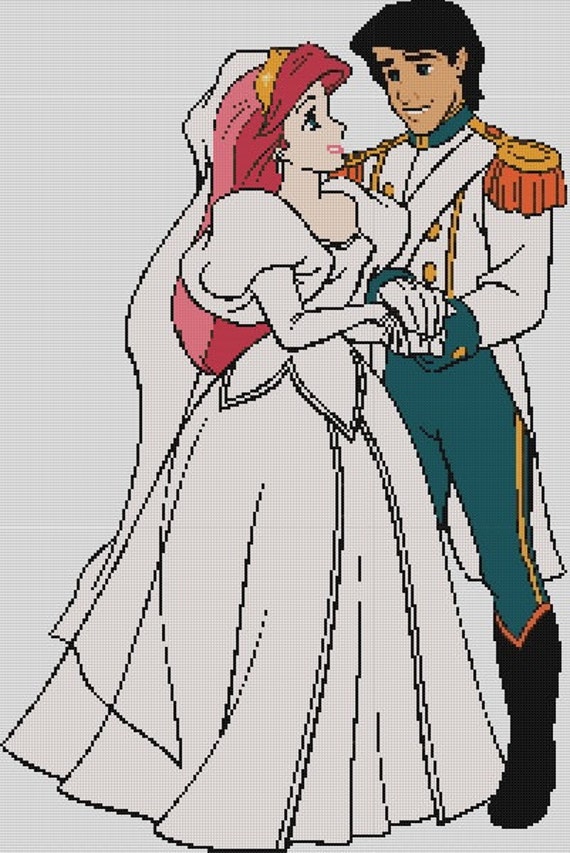 counted cross stitch pattern disney Ariel and Eric wedding