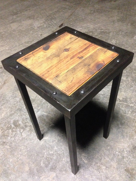 Items similar to Reclaimed Wood and Steel Industrial End Table on Etsy