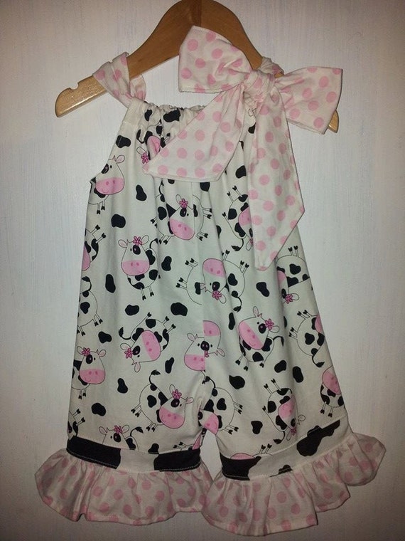 Moooo cow pillowcase romper for baby girl by KayPeeClothing