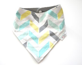 Bandana Bib, chevron bib, Gender Neutral bib, green and yellow bib, modern bib for baby, bandana bib for baby