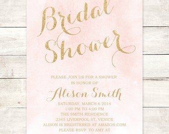 Pink and gold wedding shower invitations