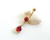 Gold Belly Ring, Red Crystal Teardrop Belly Ring, Gold Gemstone Belly Ring, Sexy Body Jewelry, Small Belly Button Rings, Curved Barbell. 291