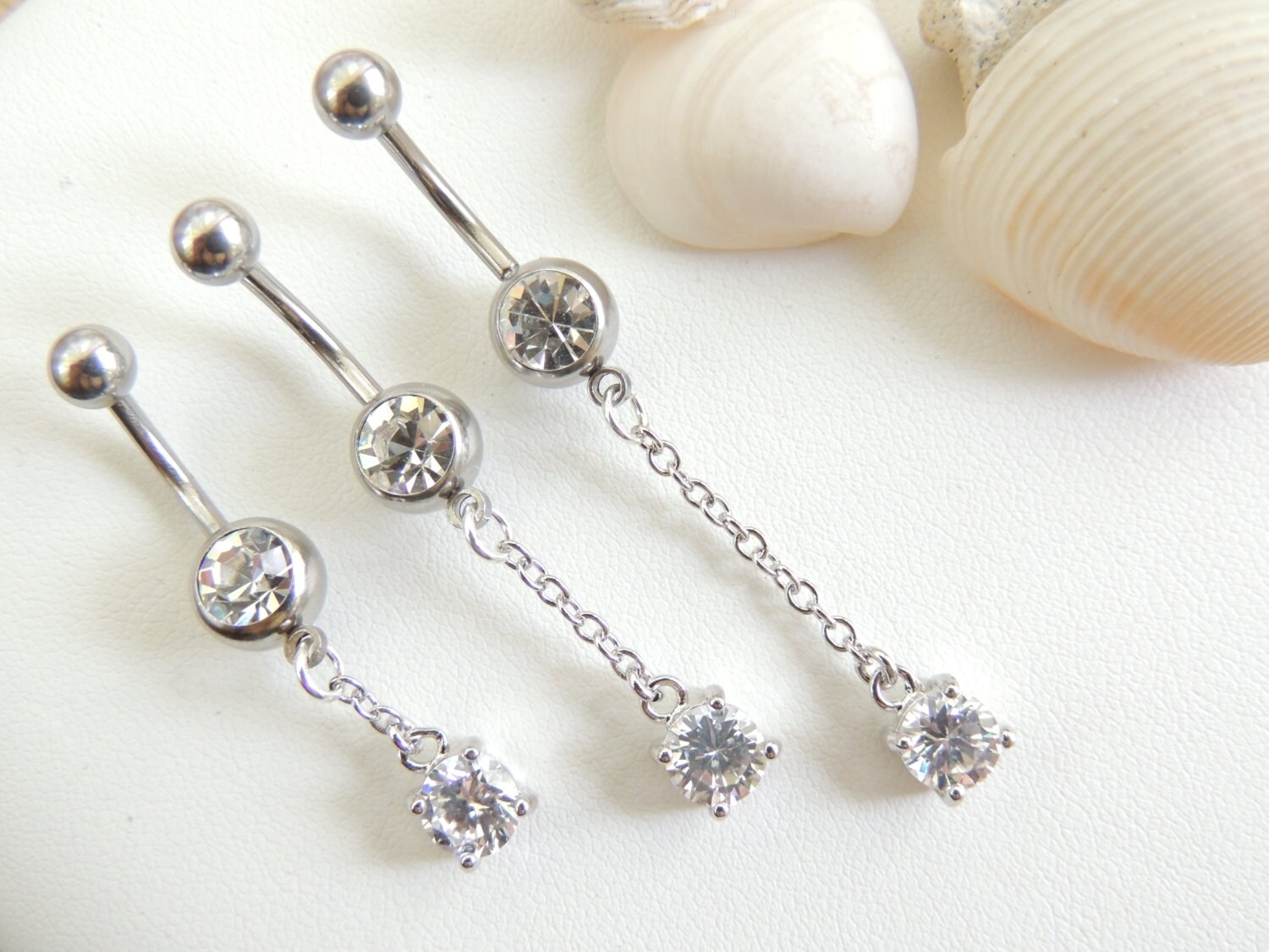 Crystal Dangle Belly Button Ring You Choose Length Long