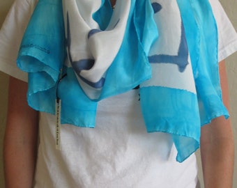 Silk Scarf, 22"x72", Edgy Collection-Lt/Dk Blues