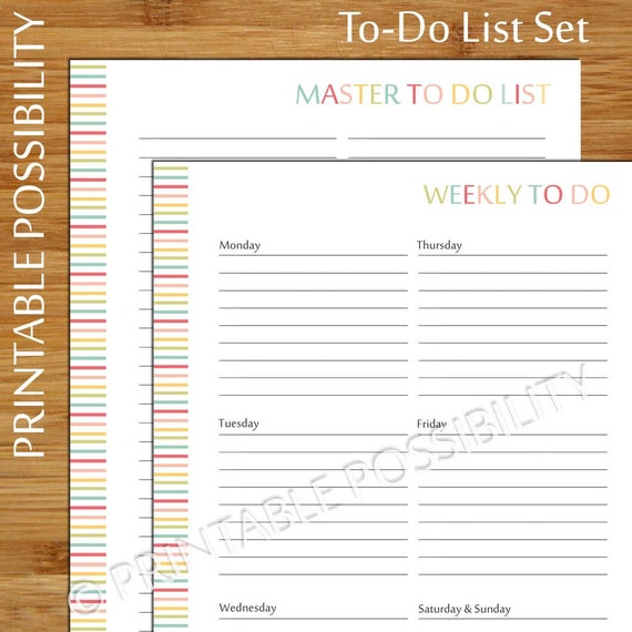 Printable To Do List Set Weekly and Master To Do List for