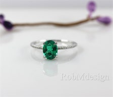 Emerald Ring 14k White Gold Pave Diamond Engagement Ring Wedding Ring ...