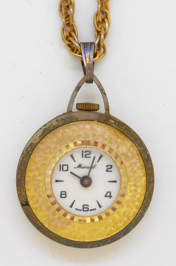 Vintage pocket watch pendant Marcel Swiss by GloriousGlassBeads