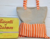 Tote Bag Tangerine (basic canvas shopper with orange and white stripes)