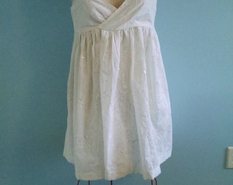 White Boho Dress, Babydoll Dress, Embroidered, Cotton, Summer Wedding, Empire Waist, peasant, mori