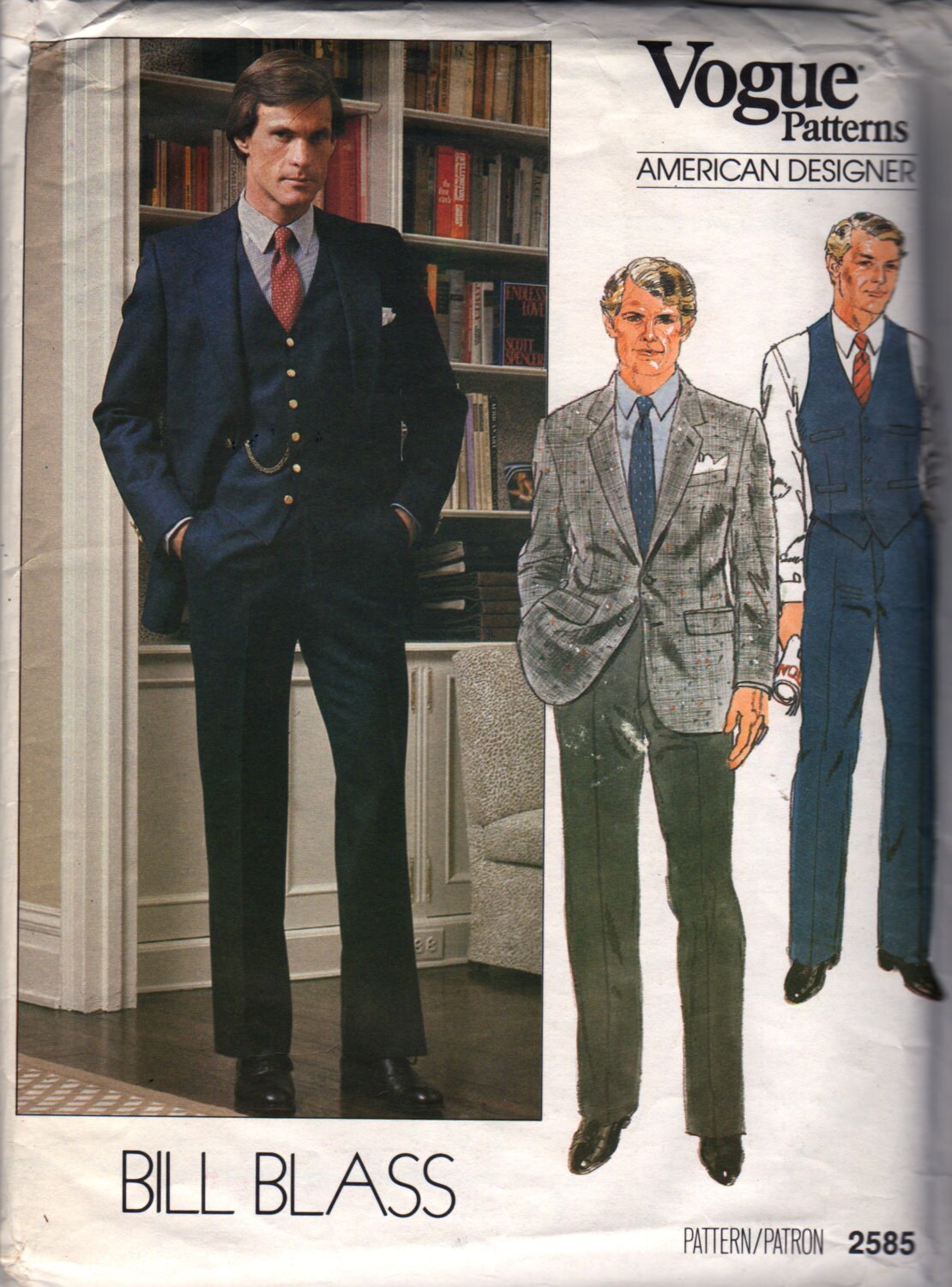 Vogue 2585 1980s Bill Blass Mens Designer 3 Piece Suit