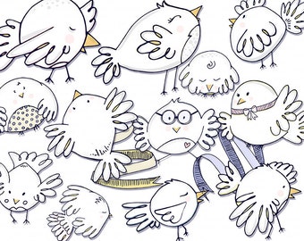 Bird Clip Art - Cheeky Chickadees Digital Graphics -  Cute Bird ClipArt - Png