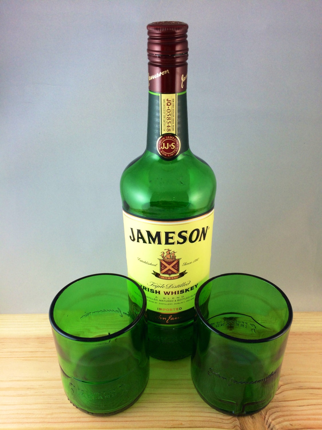 Jameson Irish Whiskey bottle Short Rocks tumbler Green