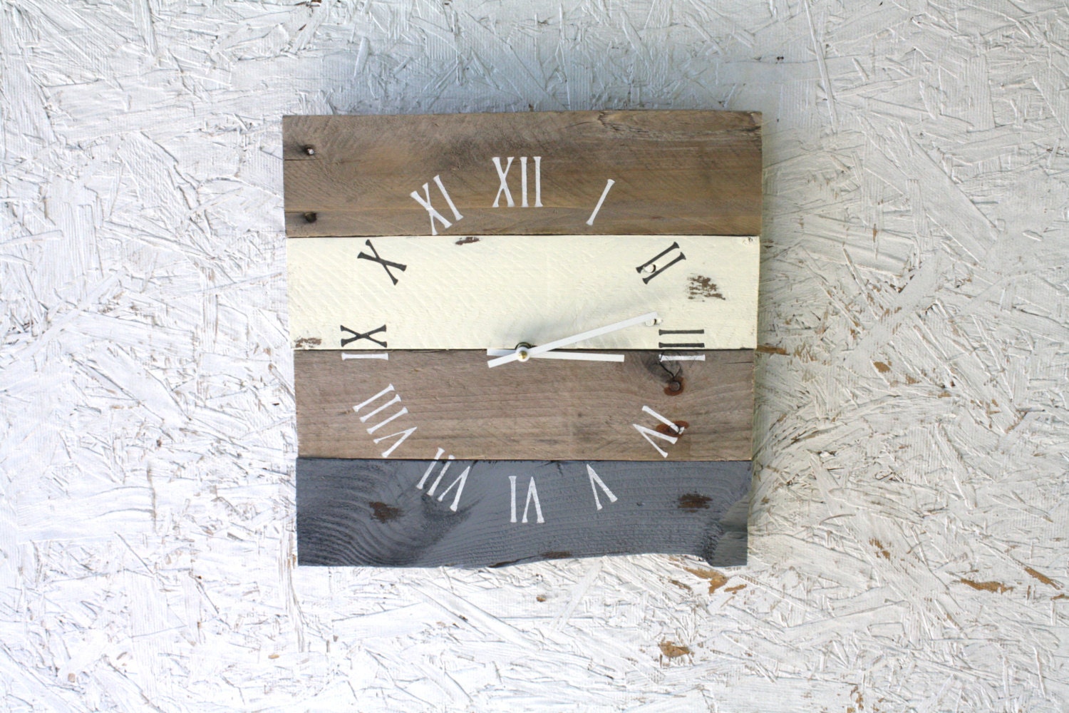 Repurposed Wood Wall Clock. Ivory & Gray. Modern Farmhouse or