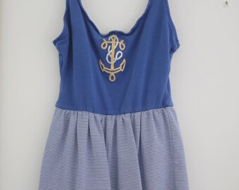Vintage 80s Sailor Romper Playsuit sz Medium