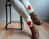 Knit Boot Cuffs Boot Toppers Hearts Leg Warmers Boot Socks in Red Cream Crochet Hearts Love Valentines Day Christmas Gift