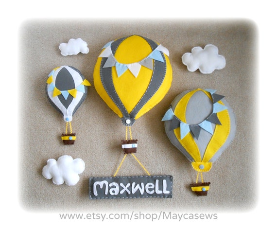 Hot Air Balloon Set with Name Sign. Personalized. 3D Wall Decor. For Nursery or Kids' Room. Photo Prop. Made to order.