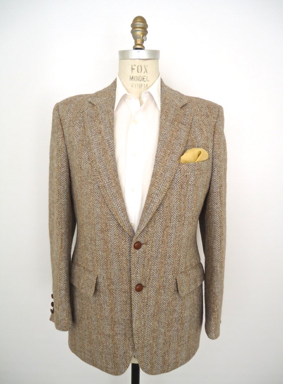 Harris Tweed Sport Coat / vintage brown herringbone wool suit