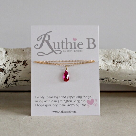 Ruby Necklace: Girls Ruby Necklace / Red / July Birthstone