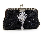 1950s Handbags, Purses, and Evening Bag Styles Purse and Bag Purse Black purse Black Beaded Evening Bag Black Beaded Clutch Evening Bag  Black Clutch little black dress $59.99 AT vintagedancer.com