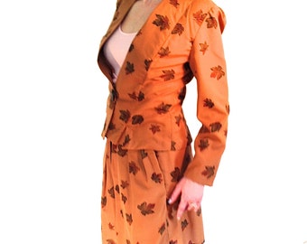 Vintage cotton suit / Autumn leaves / 70s 80s day suit / small medium