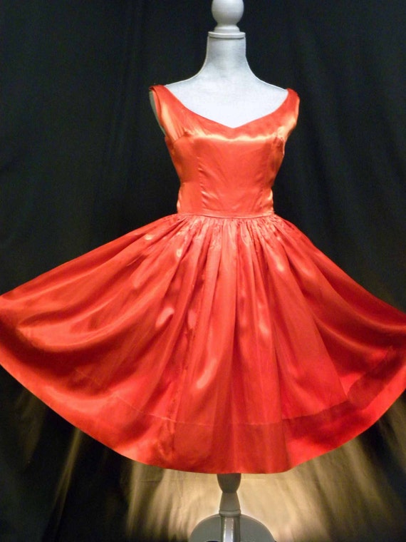 1950 Red Satin Party Dress. Shiny Sexy. by TedandJennie on Etsy