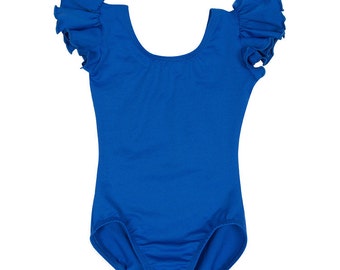 Royal Blue Leotard for Toddler & Girls with Flutter / Ruffle Short Sleeve READY TO SHIP