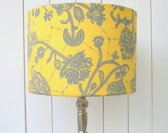 SALE! Yellow and grey fabric lampshade drum - table, floor or ceiling pendant lamp - made to order