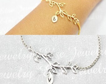 Olive Branch Bracelet, Olive Branch Jewelry, Gold Branch Bracelet,Silver Leaf Branch Bracelet,Wedding Bracelet. Bridel,Bridesmaid Jewelry